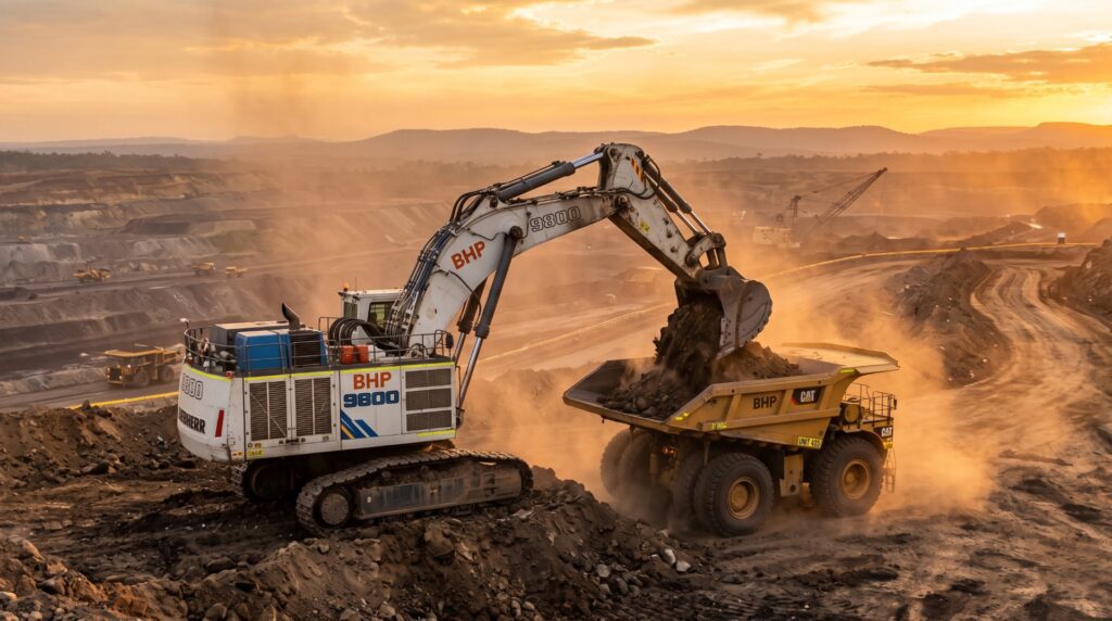RIIMPO301E Conduct Hydraulic Excavator Operations - hydraulic mining excavator loading a haul truck at an open-cut coal mine