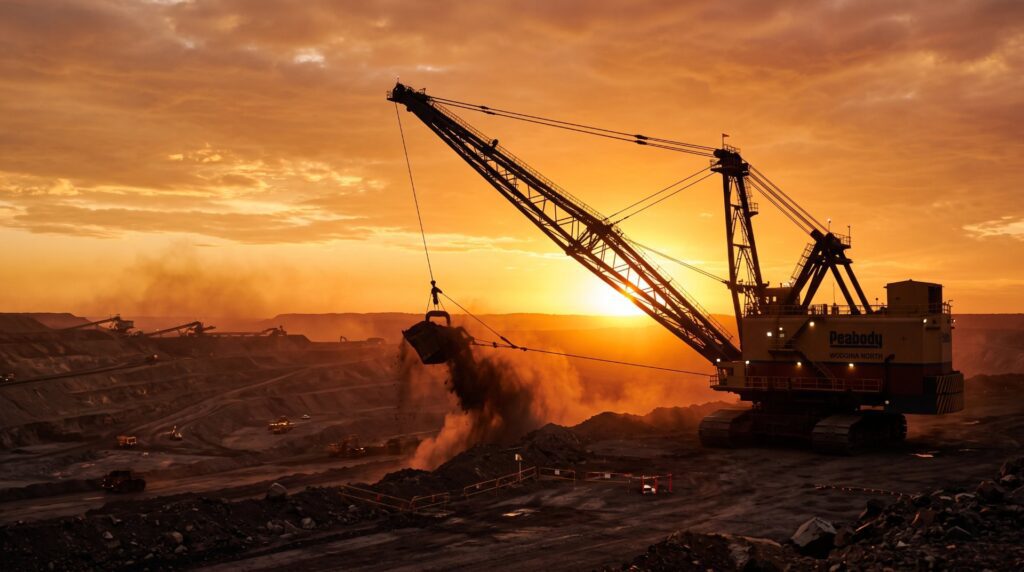 RIIMPO329F Conduct Dragline Operations - dragline excavator at an open-cut coal mine at sunset